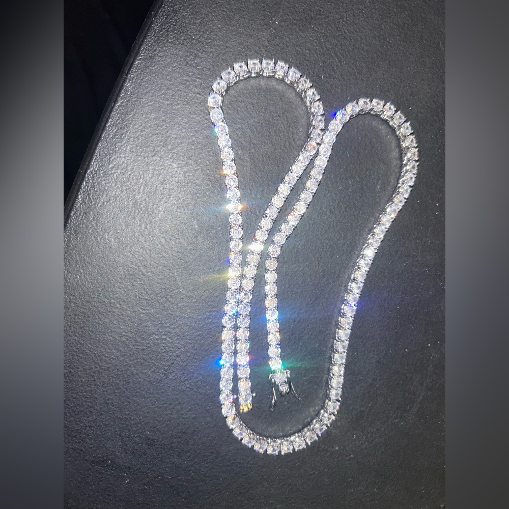 4mm Moissanite Tennis Chain 20 inch Necklace-VVS D-925 Sterling. Passes test.